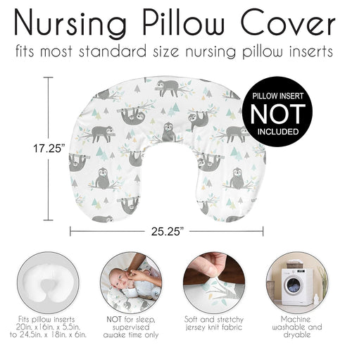 Sweet Jojo Designs Blue Jungle Sloth Nursing Pillow Cover Breastfeeding Pillowcase for Newborn Infant Bottle Breast