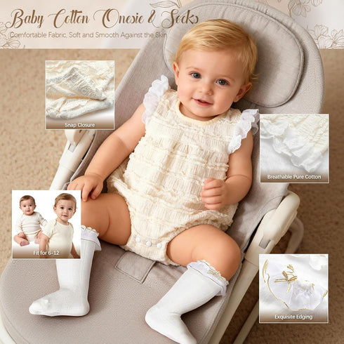 Set Golray Wooden Baby Gift Basket Newborn Girls Baby Shower Gifts Cloth with Bodysuit/Soft