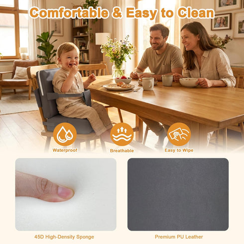 Booster Seat for Kitchen Chair, Non-Slip Toddler Booster Seat for Dining Table with Backrest, Adjustable Straps