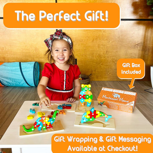 Montessori Mama Wooden Toddler Puzzles - 4-Pack Learning Toys for Kids Ages 2-4
