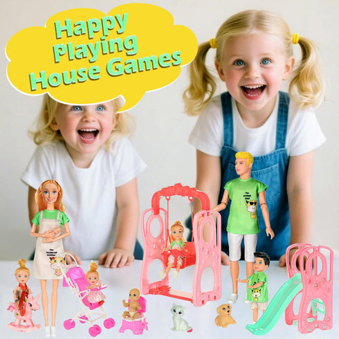 Playset 7 3-12 ebuddy Family Dolls with Slide Swing and Baby Stroller - People, Pets & Accessories for Years Old