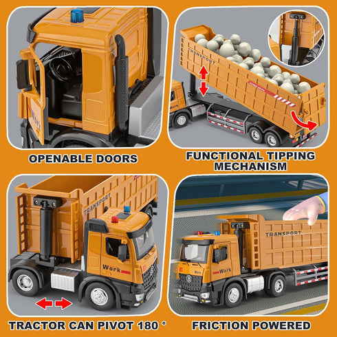 3 4 5 6 7 3 16.5" HAPYAD Dump Truck Toy for Years Old Boys, Large Semi Truck with Metal Cab, Lights and Sounds