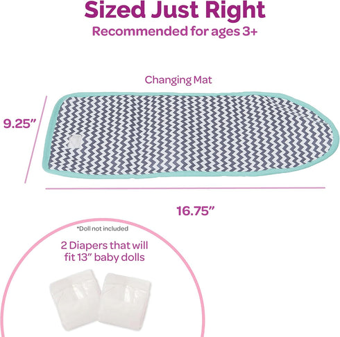 2 13" 3+ Adora Baby Doll Diaper Bag with Sturdy Straps, Includes Changing Mat and Doll Diapers (Fits Dolls), for Ages