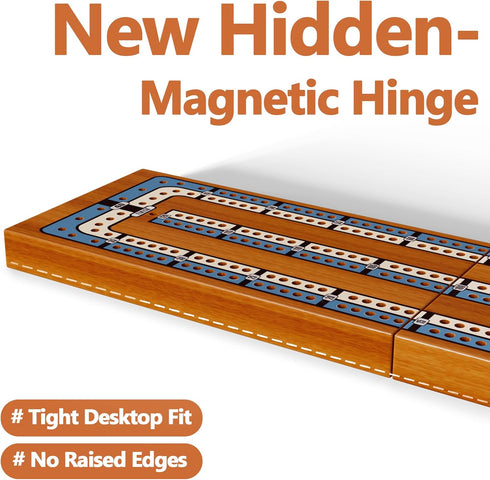 Set 2-Track 6 Small Size Travel Wooden Cribbage Board Game Foldable Cribbage with Magnetic Storage, Metal Pegs & Full