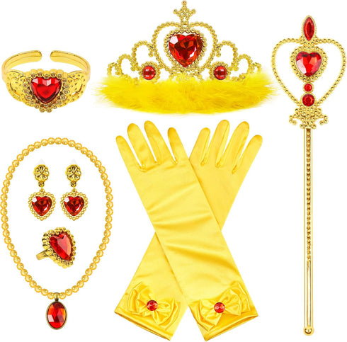 Princess Dress Up Accessories, 7pcs Dress Up Set for Toddler Girls (Yellow, 7PCS)