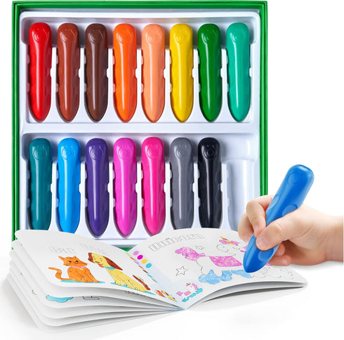 16 Colors Jumbo Crayons for Toddlers, Easy-Grip, Unbreakable, Non-Toxic, Washable, Triangular with Activity Paper