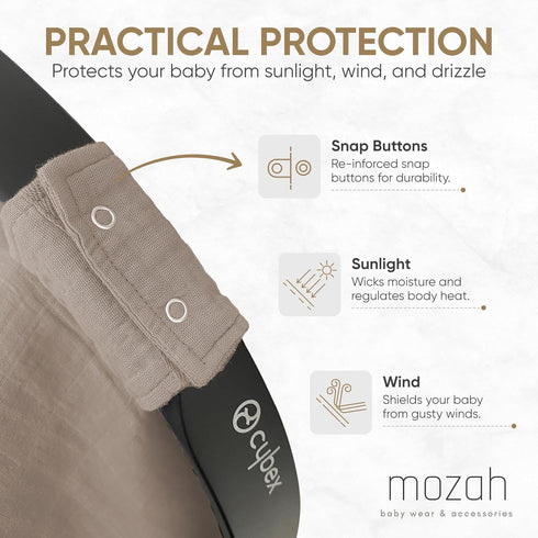 MOZAH Baby Car Seat Cover - Warm Taupe, 100% Organic Muslin, Soft, Breathable and Lightweight Baby Essentials