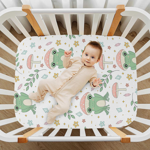 KICPOAY 52 28 Cute Frog Mushrooms Leaves Fitted Crib Sheets Stretchy Portable Playard Sheets for Baby Toddler