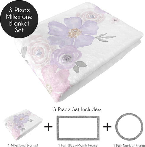 Sweet Jojo Designs Watercolor Floral Girl Milestone Blanket Monthly Newborn First Year Growth Mat Baby Shower Memory