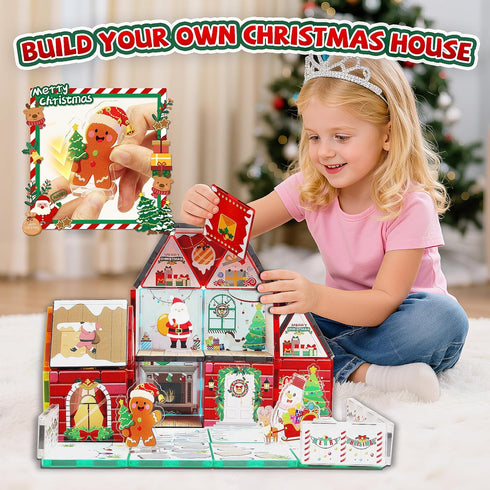61 Set MAYAPHILOS PCS Christmas Magnetic Tiles with Storage Bag, Building Blocks with Santa, Snowman, Deer, Gingerbread