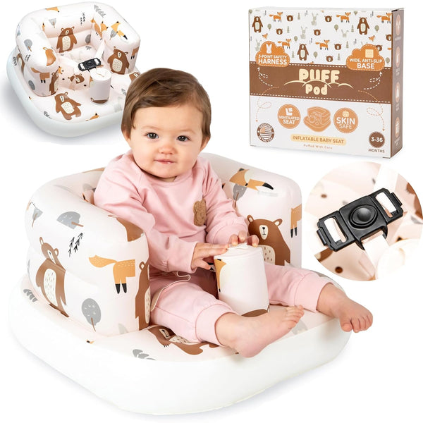 Inflatable Chair for Baby with Safety Harness, Built-in Pump & Non-Slip Base