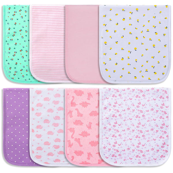 Burp Cloths for Baby Girls, Organic Cotton Large Extra Absorbent Soft Burping Rags, 8 Pack for Newborns
