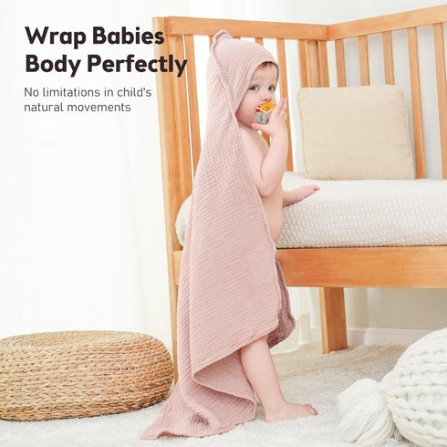 2 Pack 100% 30x30 Inch Susurration Hooded Baby Towels for Newborn Muslin Cotton Towel for BabiesHighly Absorbent