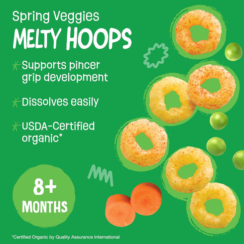 8 0.32 (Pack 4) Earth's Best Organic Melty Hoops, Bite-Sized Snacks for Babies Months and Up, Spring Veggie, Ounce