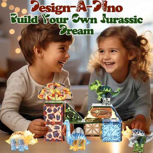 Magnetic Tiles Dinosaur Toys for Kids 3-5, Magnet Building Blocks for Boys Ages 2-4, Educational for Toddlers 1-3, STEM