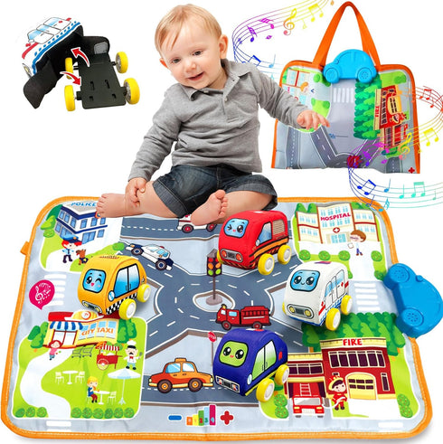 oeleoyi Soft Cars Toys with Voiced Playmat for One Year Old Toddler, Birthday