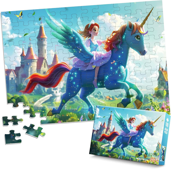 100 Piece Jigsaw Puzzles for Kids Ages 4-10, Princess & Unicorn Puzzle for Girls, Educational Learning Gifts