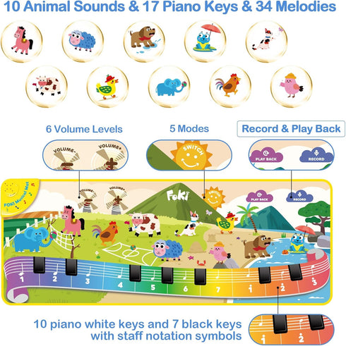 61 1 5 FOKI Toddler Toys Floor Piano Mat with Animal Music Sounds, Baby Kid Sensory Educational Dancing Musical