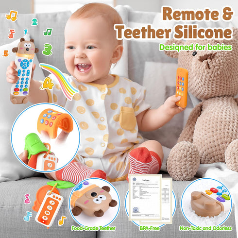6+ Baby Remote Control Toy with Phone Teether & Teething Keys & Car Remote, Remote Teether for Baby with Realistic