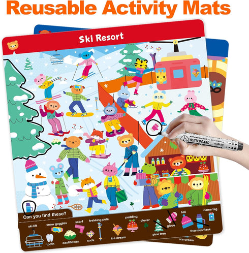 Preschool Learning Activities - Search and Find Books for Kids 3-6, Reusable Game with 16 Themes for Educational Fun
