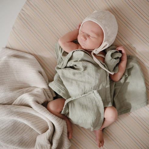 192 Count 28"x 52" mushie Extra Soft Muslin Fitted Crib Sheet | Thread | (Retro Stripes)