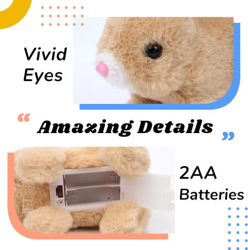 7'' Hopearl Hopping Rabbit Interactive Electronic Pet Plush Bunny Toy with Sounds and Movements Animated Walking Wiggle