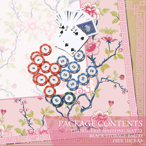 Sonwyoung 1 31.5 31.5 Chinoiserie Mahjong Mat with Carrying Bag x Pink and White Rubber Anti Slip and Noise Reduction