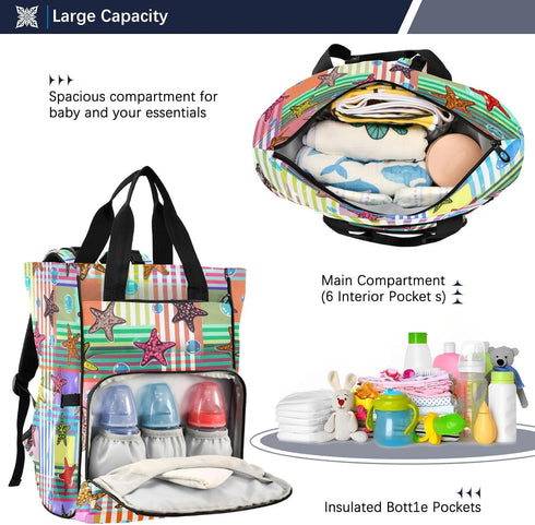 YANENDIE Backpack, Backpack Backpack Colorful Starfish Diaper Bag Unisex Travel Baby Diaper Bags with Stroller Straps