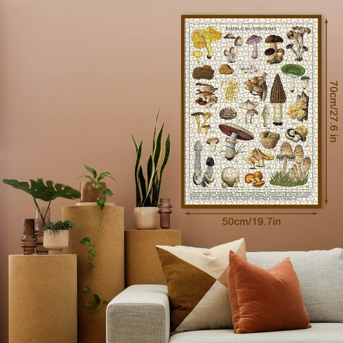 Vintage Mushroom Puzzle 1000 Pieces for Adult, Vintage Fungi Jigsaw Puzzle of Edible Mushrooms
