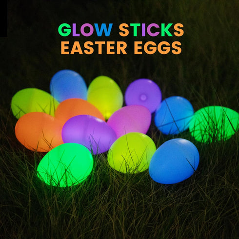 120 240 POPGIFTU Glow in the Dark Easter Eggs Bulk Prefilled Plastic Eggs with Mini Glow Sticks for Night Egg Hunt