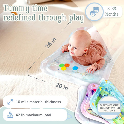 Tummy Tummy Time Water Mat for Babies Sensory Baby Water Play Mat Award-Winning Infant Activity Mat for Motor