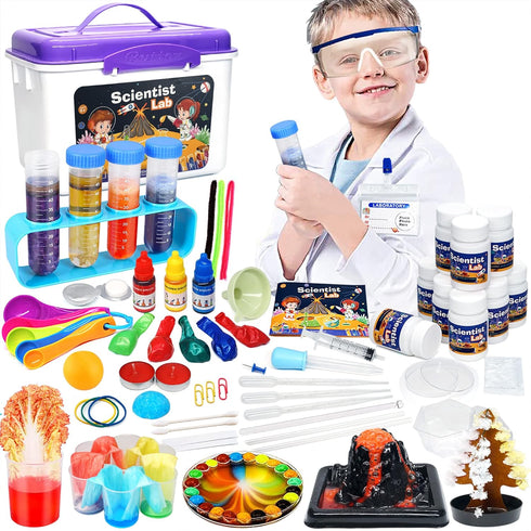 Educational Science Kit for Kids, 56 Experiments, 70+ PCS DIY STEM Projects, Lab Coat Included
