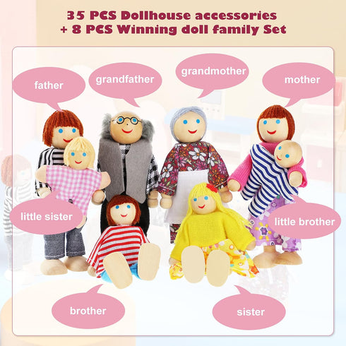 Sumind Wooden Dollhouse Furniture Set - 23 Pcs with 8 Pcs Doll House People Figures