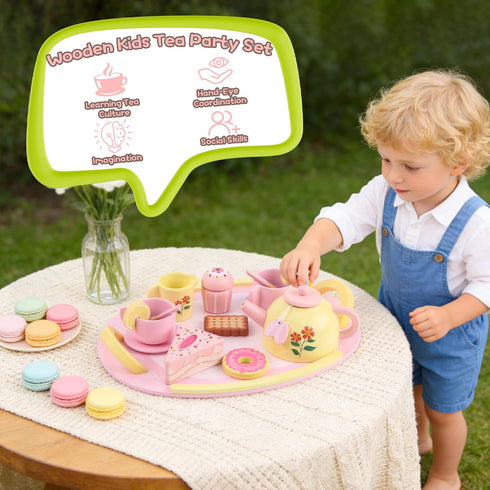 Sets 3-5, Set 4-6, Set 3-6 Wooden Tea for Toddlers Tea Party for Little Girls Toddler Tea with Teacups, Dessert Food