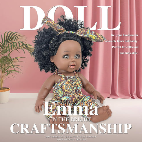 Nice2you Black Baby Doll, 10 inch American African Black Girl Doll with Dress, Realistic Reborn Baby Doll for Kids aged 2 3 4 5 6, Silicone Small Black Doll Toy with Curly Hair for Birthday