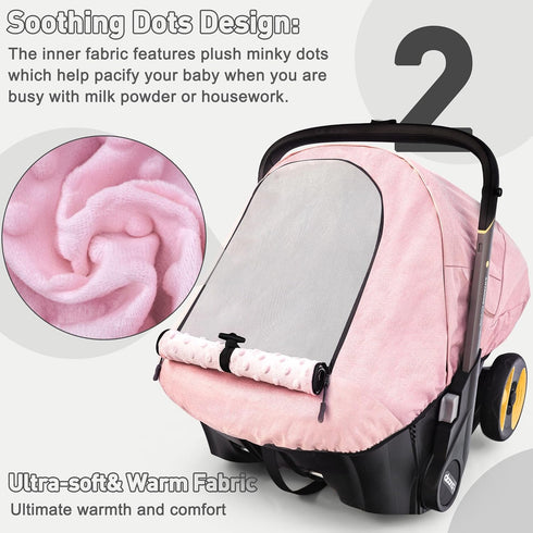 Coz(Pink) Waterproof Baby Car Seat Cover Compatible with Doona Car Seat and Stroller,Patented Windproof Car Seat Canopy
