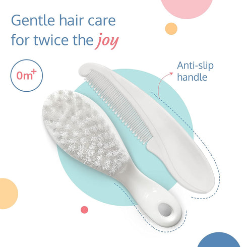 Set, 0m+ LuvLap Elegant Baby Hair Brush and Comb (White)