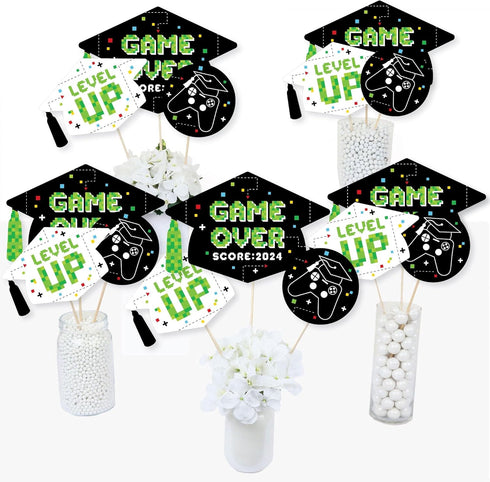 Big Dot of Happiness Game Over Video Game Graduation Party Centerpiece Sticks - Set of 15 Table Toppers