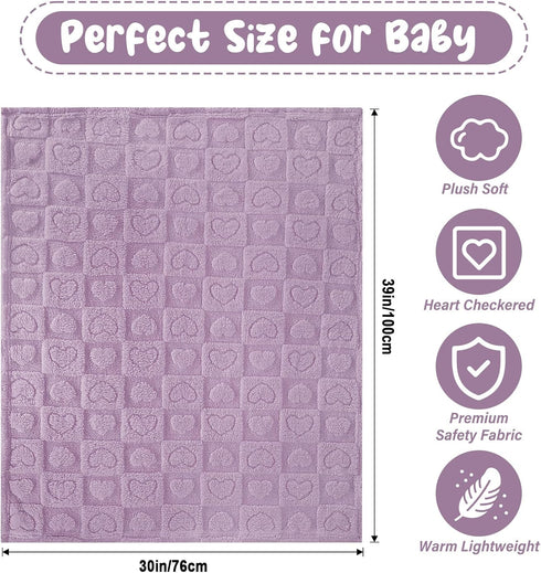 30"39"(Purple,Heart) Plush Soft with Heart Checkered Baby Blanket,Fleece Infant Toddler Blankets for Girls Boys,Warm