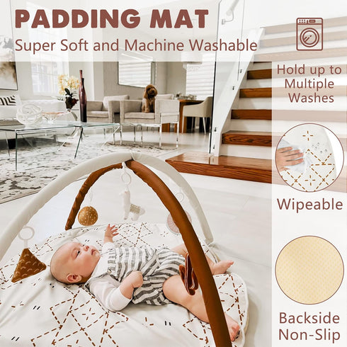 Tummy 6 12 Time Activity Mat, Macrame Baby Play Gym Mat with Detachable Toys and Milestone Cards for Stage-Based