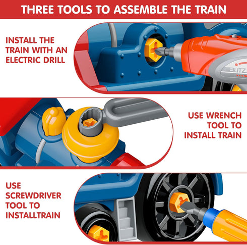 Truck Toys Set for Toddler, DIY Electric Train Assembly with Electric Drill, STEM Learning Toys for 3-8 Year Olds