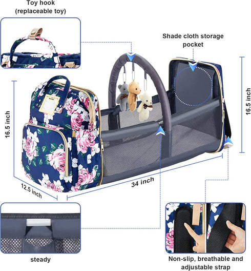 Backpack 3 1 GurZinn Diaper Bag with Changing Station, Foldable for Bady Toddler, in Large Capacity Newborn Essentials