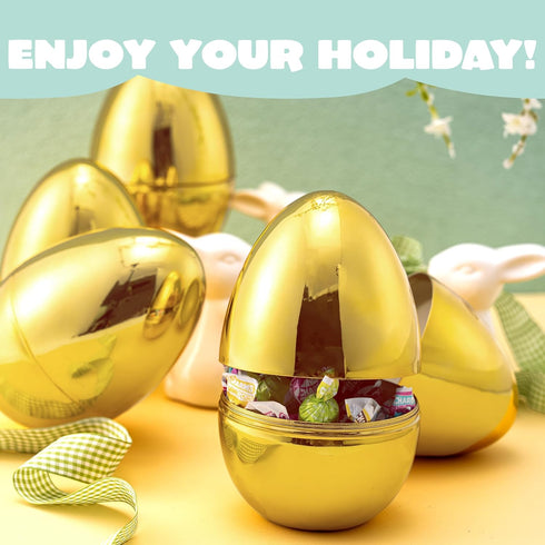 6 6 Inches JOYIN Pcs Large Gold Easter Eggs, Metallic Jumbo Plastic Eggs Fillable for Easter Themed Hunt Basket