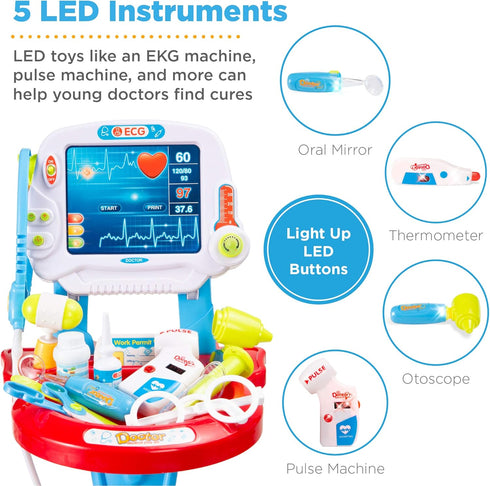 Best Choice Products Play Doctor Kit for Kids - Medical Station Set with 17 Accessories, Blue Carrying Case
