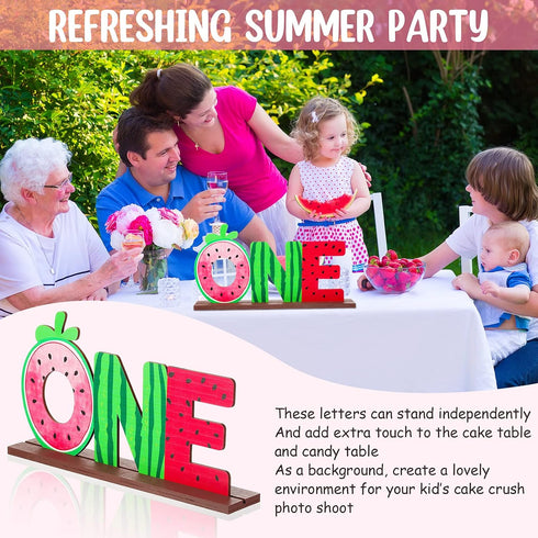 Watermelon One Letter Sign Wooden Centerpieces for First Birthday Party Decor, Summer Fruit Photo Props