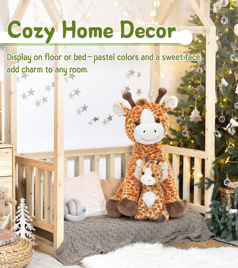Animal,25.6in Tezituor Giraffe Stuffed Large Giraffe Plush Toy with Baby, Cute Plushies,Giraffe Plush Pillow