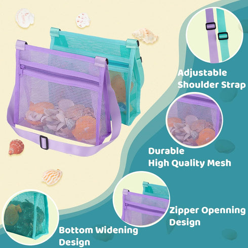 MUYIZI Beach Mesh Shovel with Mesh Shell Bags Kids Filter Sand Scooper for Picking Up Shells Shark Tooth Sifter Dipper