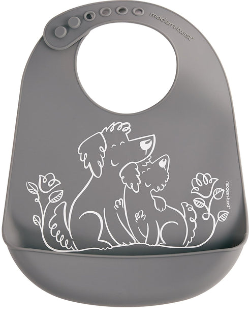 modern-twist Bucket-Bib Silicone Baby Bib, No BPAs, Flexible, Dishwasher Safe Bib, Puppy