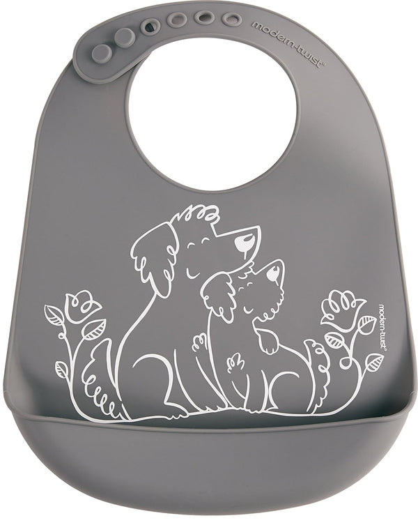 modern-twist Bucket-Bib Silicone Baby Bib, No BPAs, Flexible, Dishwasher Safe Bib, Puppy