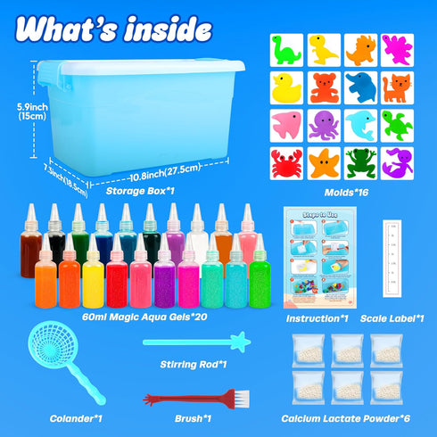 20 Set Mocoosy Colors Magic Water Gel Kit for Kids, Aqua Fairy Water Elf Toy Kit with Aqua Gels & Squishy Molds, Make